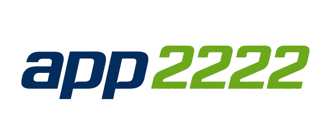 app 2222 logo on teal glass navigation bar